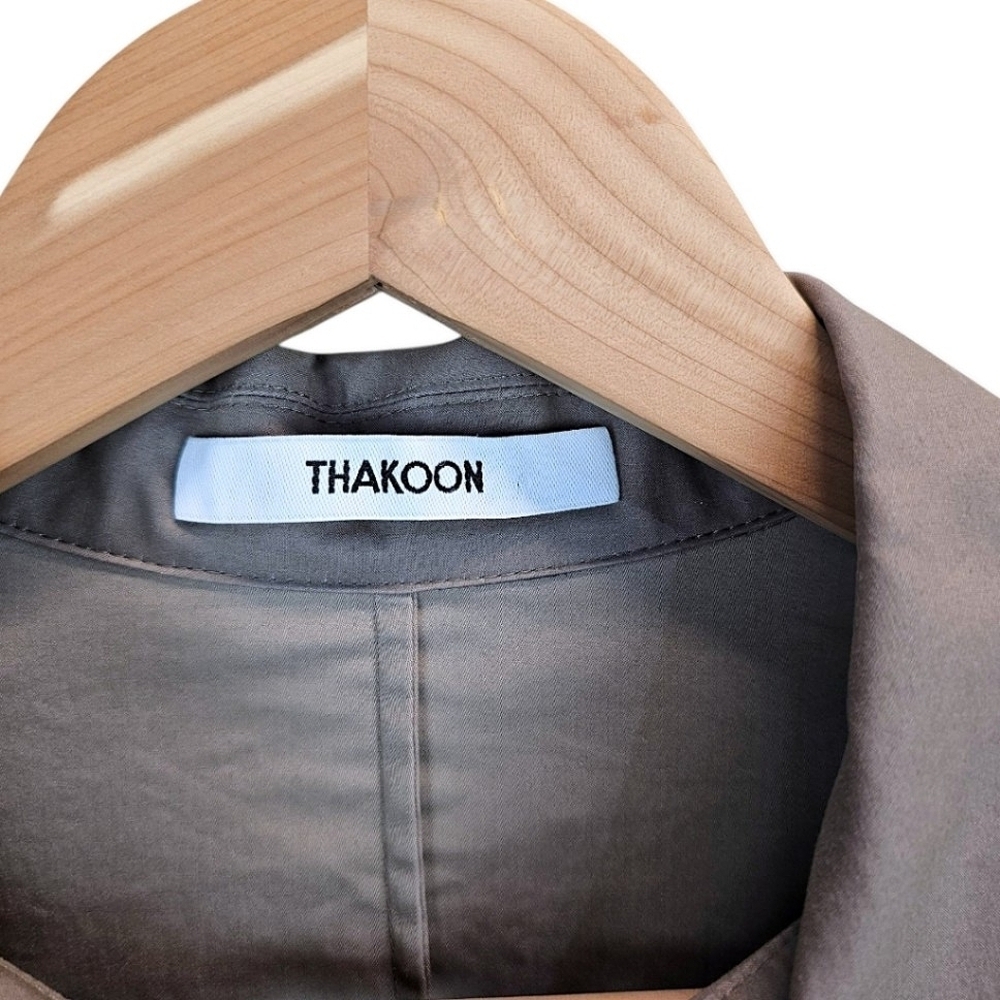 Thakoon Cotton Puff Sleeve Shirt Jacket Sz 6 Taupe Fitted Avant Garde Unique - Picture 14 of 16